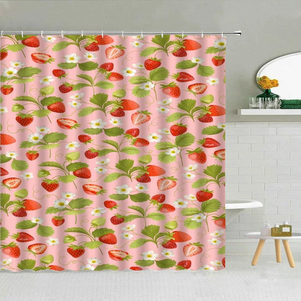 Fruit Things for the Bathroom Accessories Sets Luxury Shower Curtain Waterproof Folding Partition Curtains Bath Bedrooms