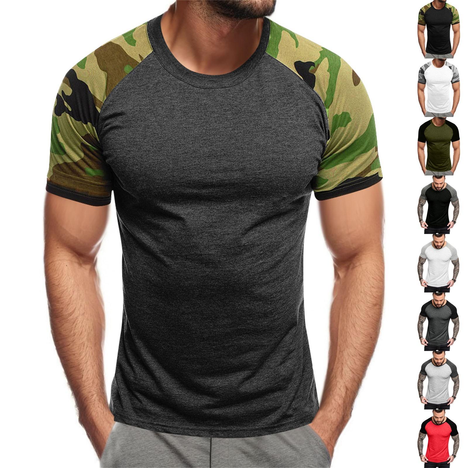 

Men s Casual Sports Color Matching T-shirt Thin Slim Fashion T-shirt L