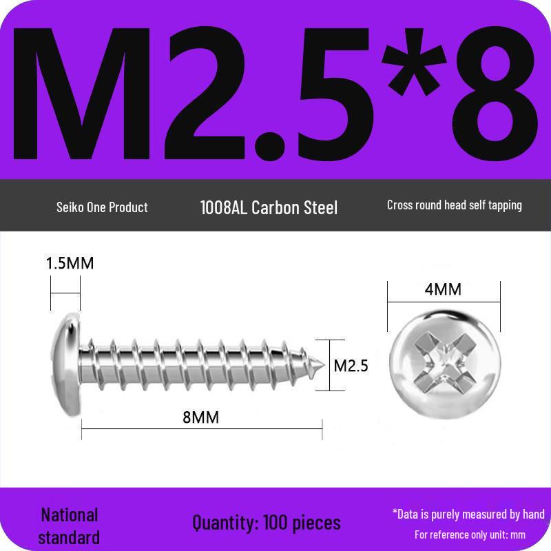 Galvanized Round Head Self-Tapping Screws PA Cross Pan (M1.2-M4, White Zinc, Pointed Tail)