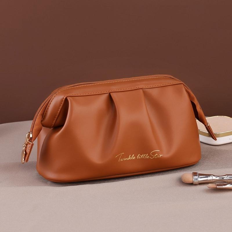 Travel Cosmetic Bag 10x21x12cm PU Leather Large Capacity for Woman and Girls Keeping Cosmetics Organized