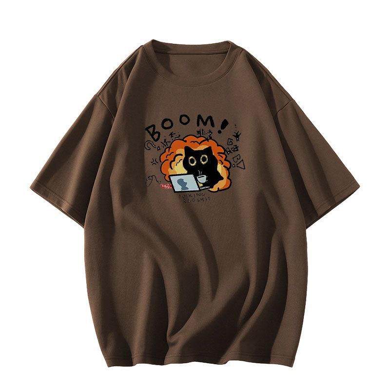 harajuku Round Neck oversize Casual Y2K Tops young girl t shirts summer pure cotton Women funny cartoon Print T-Shirt purple streetwear