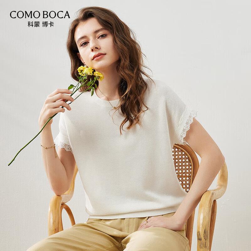 Komonboka Women's Silk Blend Lace Trim Knit T-Shirt