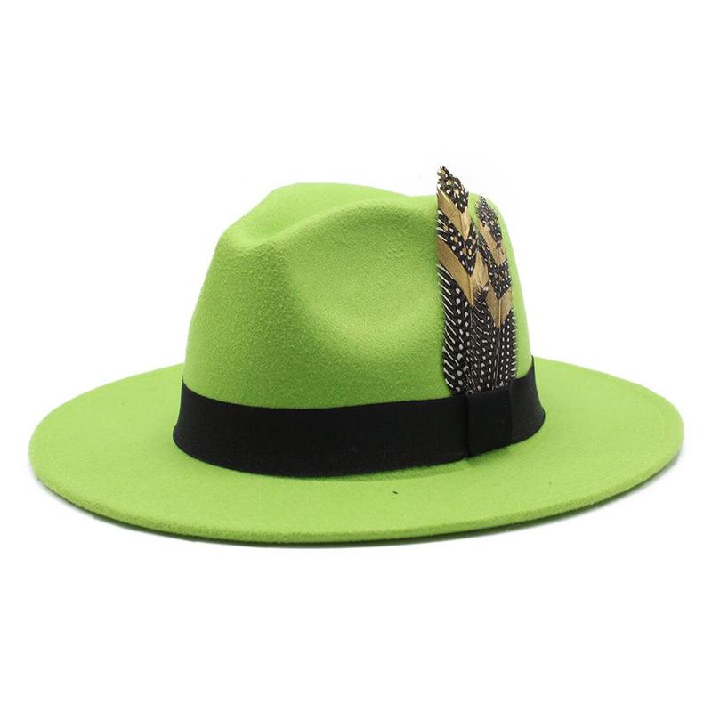 

Couple Hat White Top Hat British Versatile Flat Edge Jazz Hat Woolen Church Hat L（59-61cm） фарби люмінесцентні зелений колір