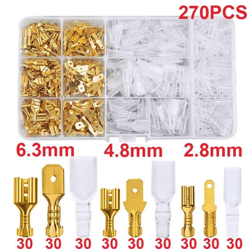 Box Insulated Male Female Wire Connector 2.8/4.8/6.3mm Electrical Crimp Terminals Termin Spade Connectors Assorted Kit 270PCS