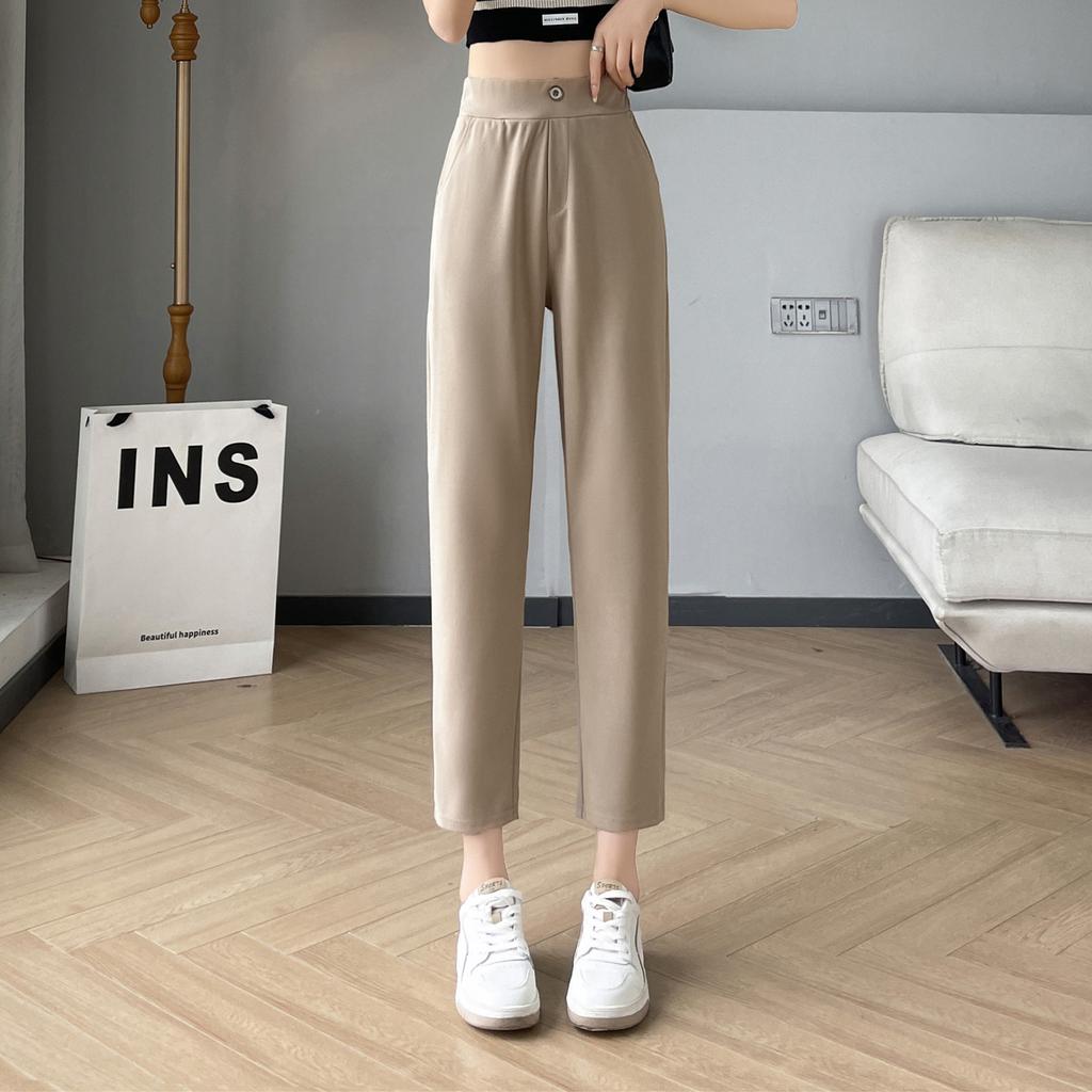 Women's High Waist Harem Pants Slim Tapered Trousers Spring Summer Thin Suit Fabric Elegant Commuter Straight Ankle Length Office Dress Pants