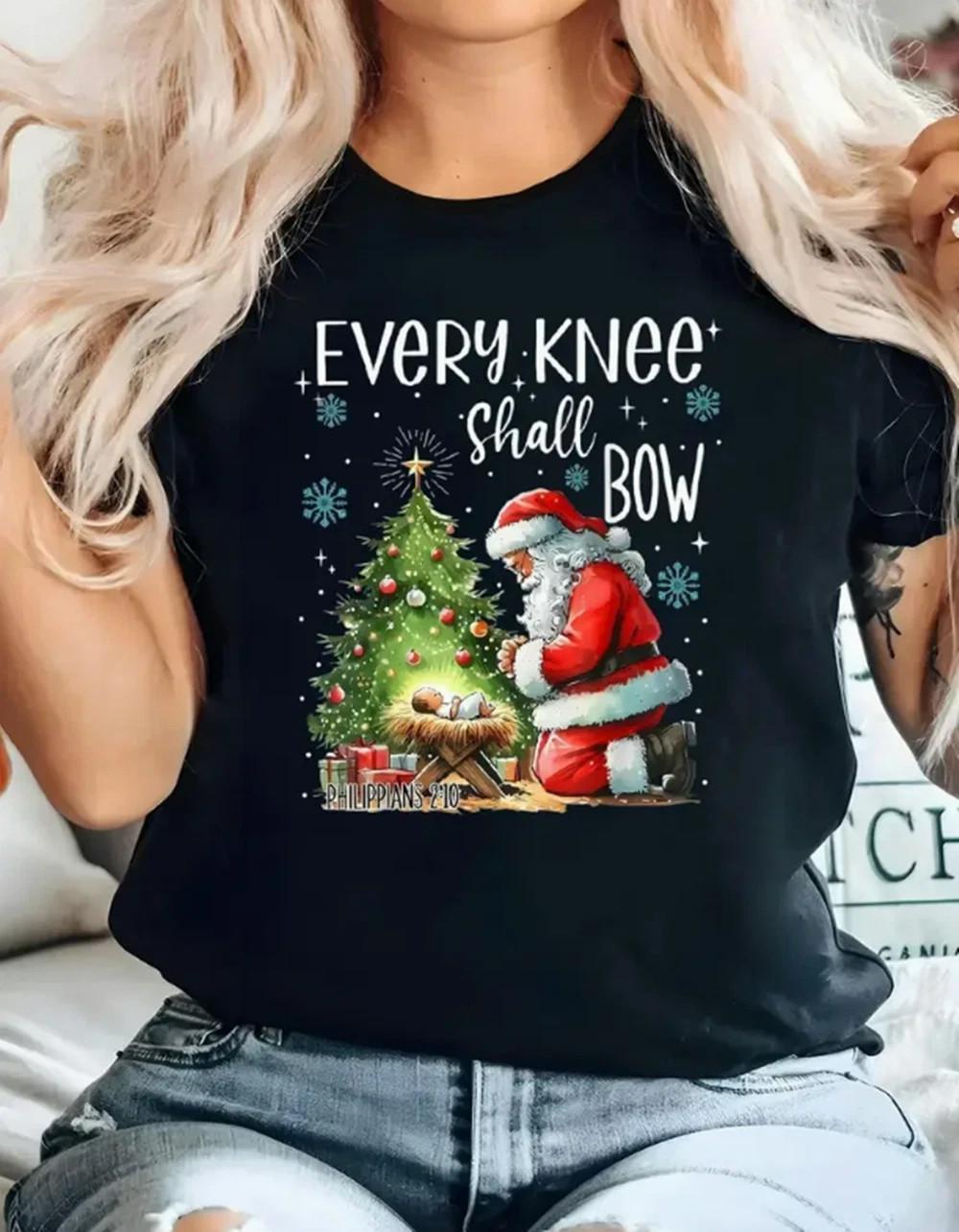 Christmas T-Shirt Every Knee Shall Bow Graphic Casual Loose Fit Tee XXXXL