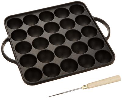 Ikenaga Iron Works Takoyaki 25 Litinový s plotýnkou a nástrojem na kuličky, Otvory, Železo,