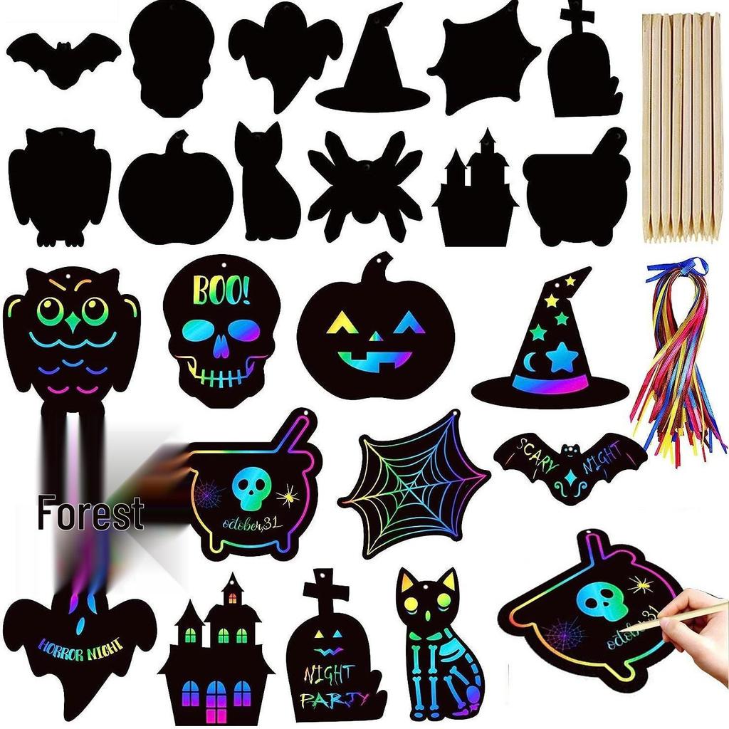 Halloween DIY Scratch Art Animal Decoration for Kids