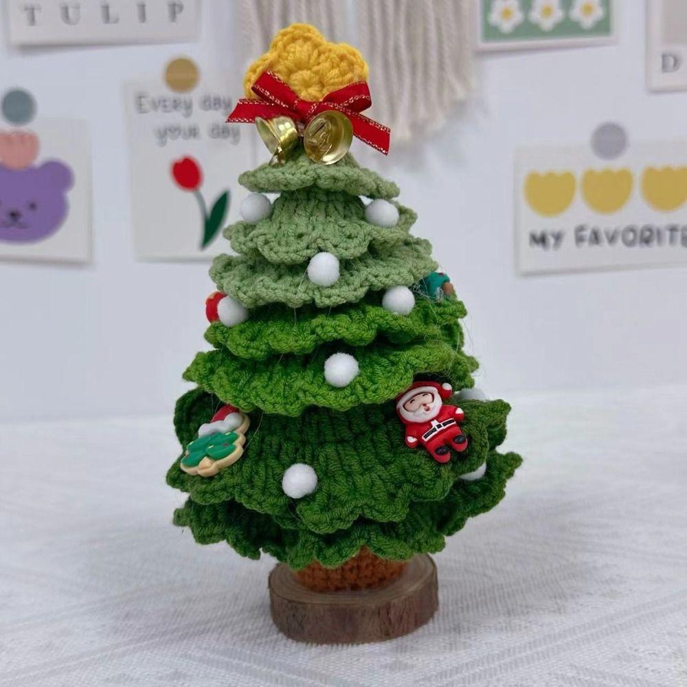 Finished Crochet Christmas Tree Decor Handmade Artificial Knitted Tabletop Ornament Holidays