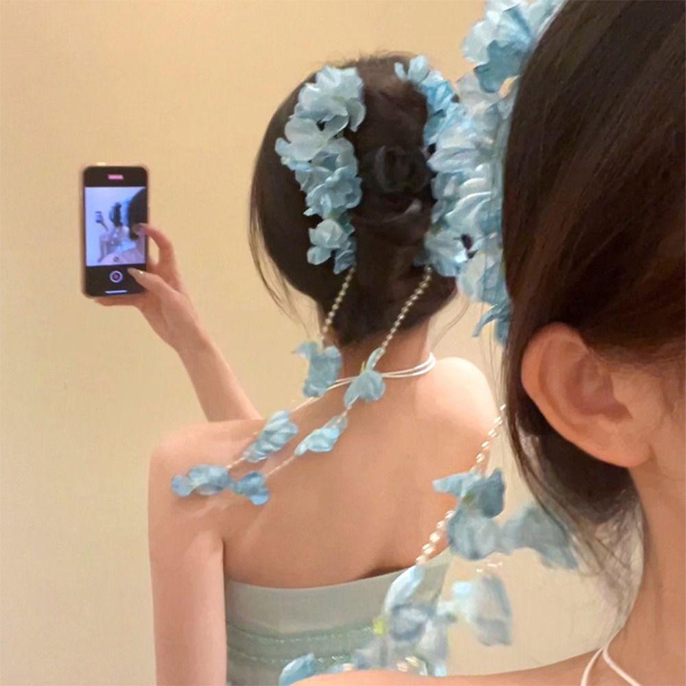 Ponytail Clip Hydrangea Flower Tassel Hair Clip Chinese Style Flower Tassel Hair Clip