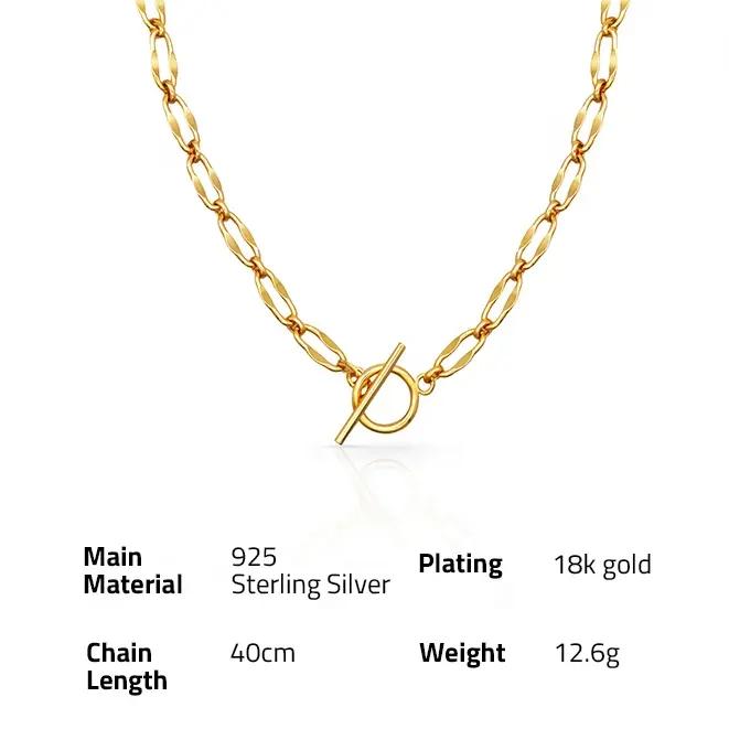 Chris April Silver 925 Link Necklace 14k Gold Sterling Silver Cuban Link Chain Curved bar Gold Necklaces 40cm золотой
