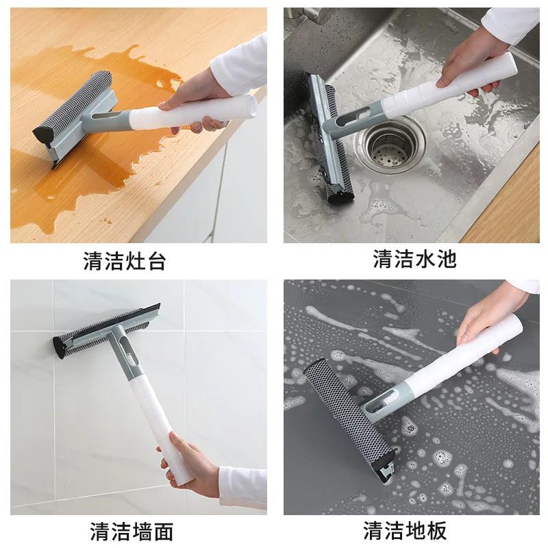 საყოფაცხოვრებო ორმხრივი მინის საწმენდი ფუნჯი წყლის შესხურებით, ფანჯრის საწმენდი გრძელი სახელურით