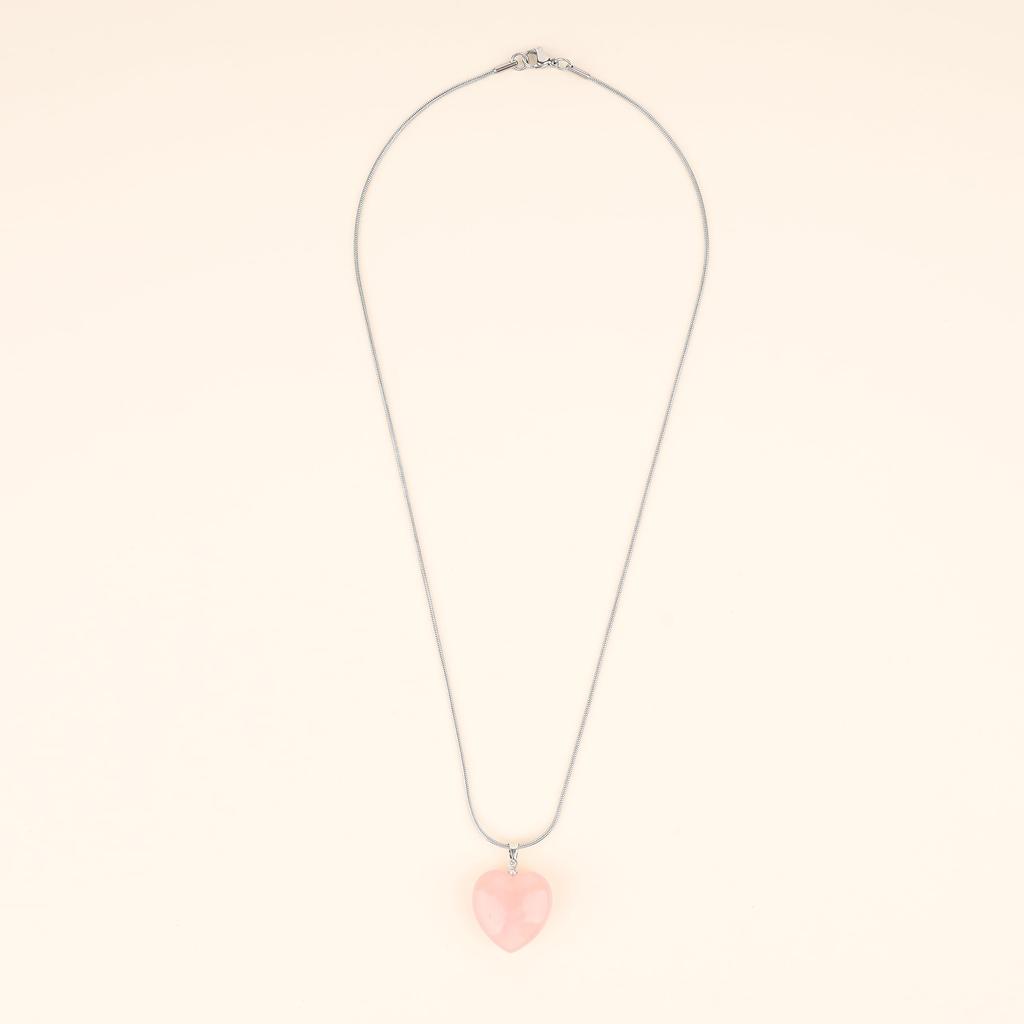 Collier en acier inoxydable avec pendentif en forme de cœur et quartz rose pour femme [Coai]