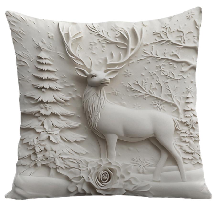 4-teiliges weißes Weihnachtskissenbezug-Set: Muster mit Weihnachtsmann, Schneemann, Baum & Rentier für das Wohnzimmer-Sofa