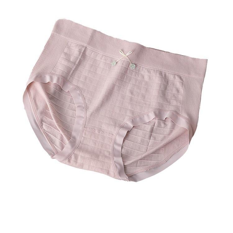 Japanese Waffle Seamless Women's Tummy Control Breathable Cotton Mid-Waist Hip-Lifting Plus Size Triangle Panties
