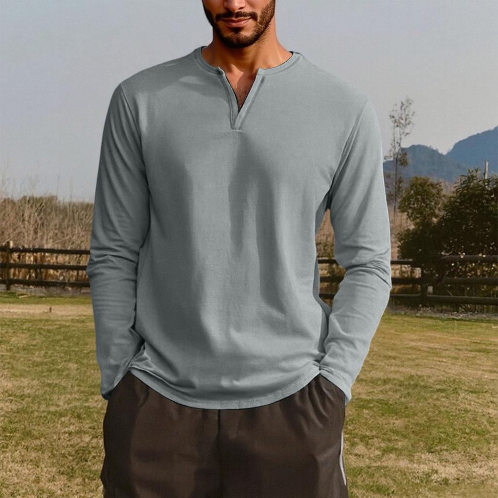 Men's V-neck Long-sleeved Top Is Casual