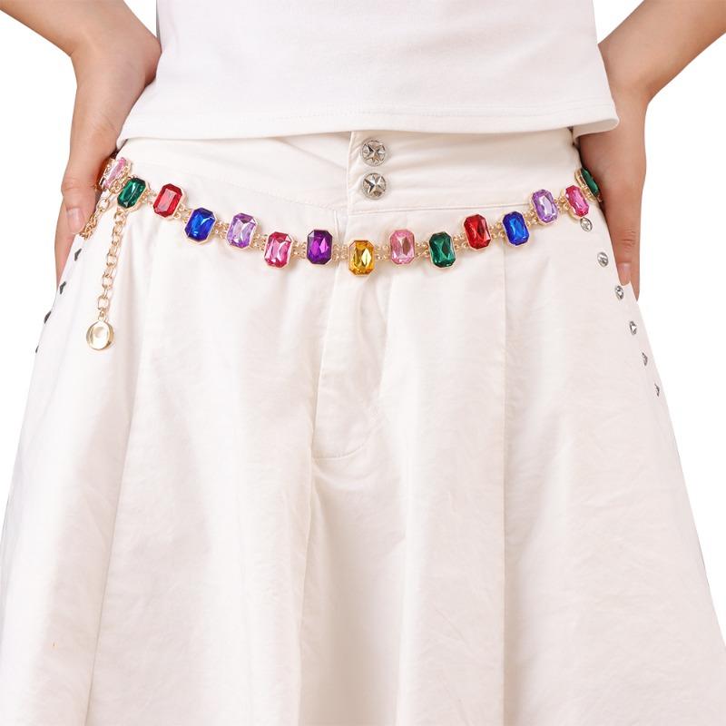 Mary New waist chain, European and American high-end color full diamond crystal waist chain, niche retro dress accessories