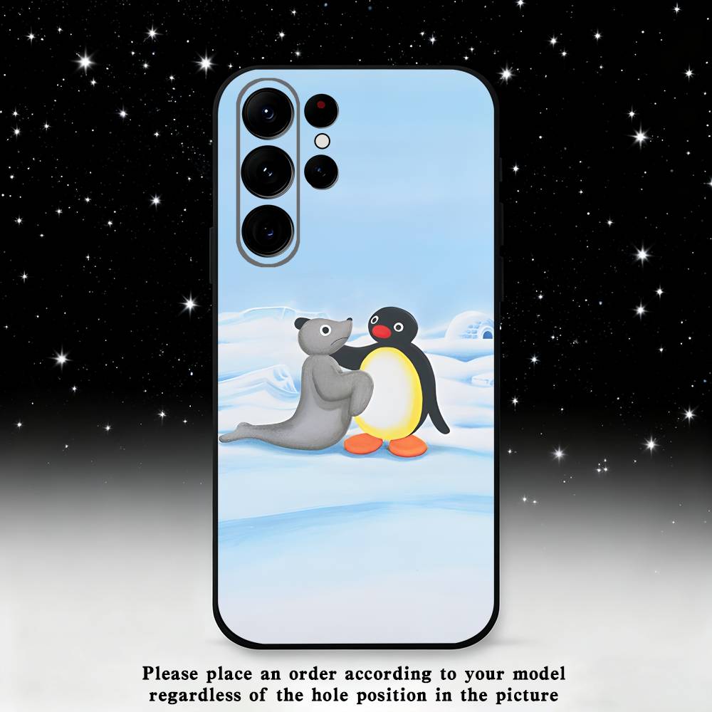 Cute P-Pingu Penguin Phone Case For Samsung S25,S24 Ultra,S20,S30 plus,S22 plus,S23,S30 Ultra 5G Silicone Black Shell Samsung S205G