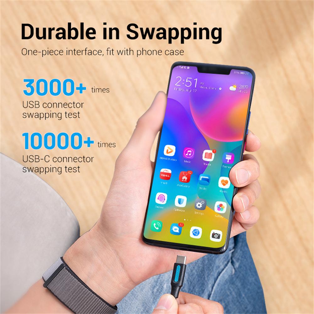 VENTION COKBI 3m USB 2.0 Type A to Type C Cable 3A Fast Charging Phone Tablet Data Cord