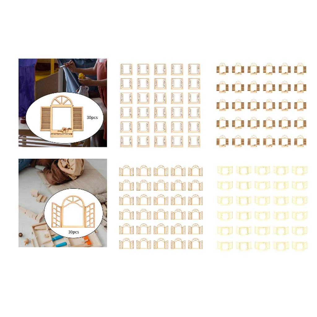 30x Mini Fairy Doors and Window Wooden Pieces Unfinished Fairy Sign Figurines