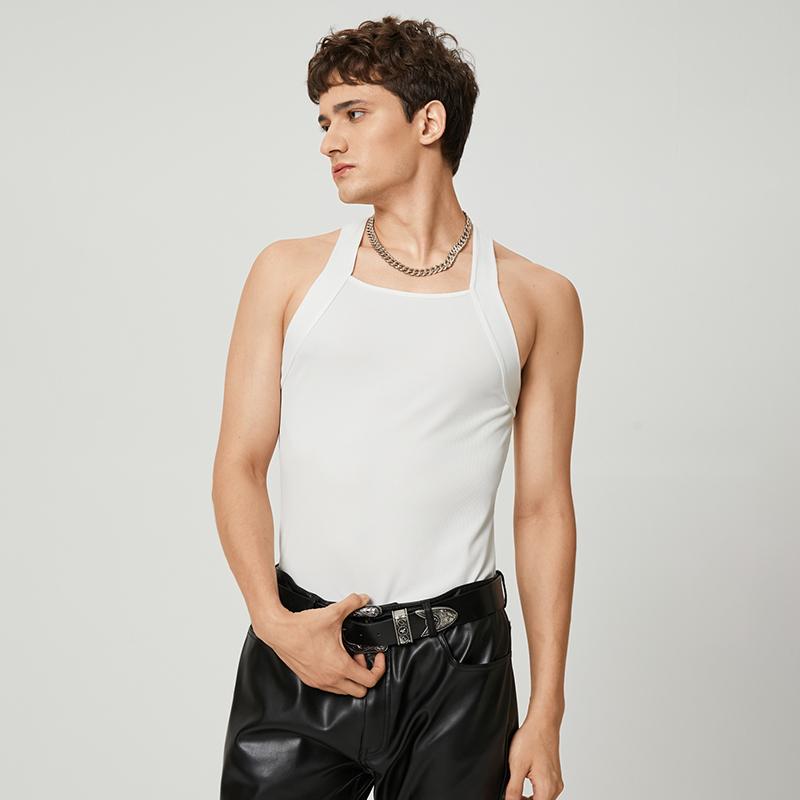 

INCERUN Летние мужские топы без рукавов однотонные в рубчик тонкие обтягивающие жилеты XL