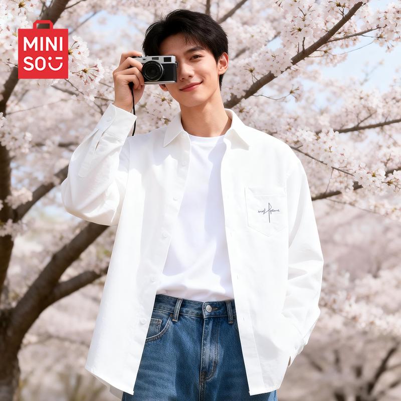 MINISO Men s Ice Silk Cuban Collar Long Sleeve Shirt 2XL