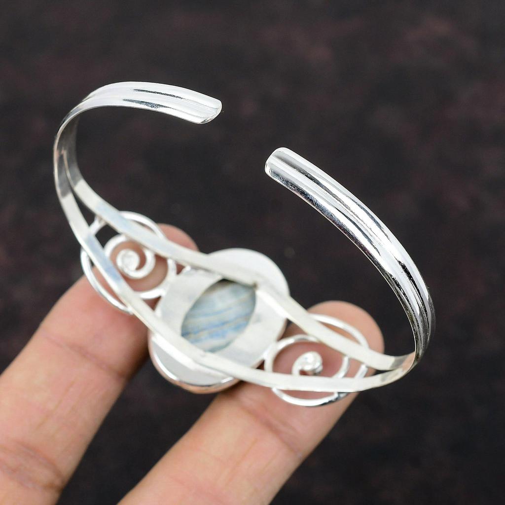 Blue Scheelite Bangle 925 Sterling Silver Cuff Bracelet Original Gemstone Bangle Handmade Jewelry Adjustable Bangle Stylish Jewelry For Gift