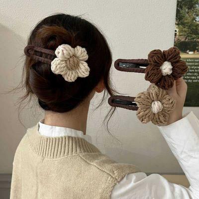 Damen-Haarspange, handgewebt, mit Strickblumen-Dekor, Haarnadel mit weichem Garn, Mehrzweck-Haarnadel, Haar-Accessoires