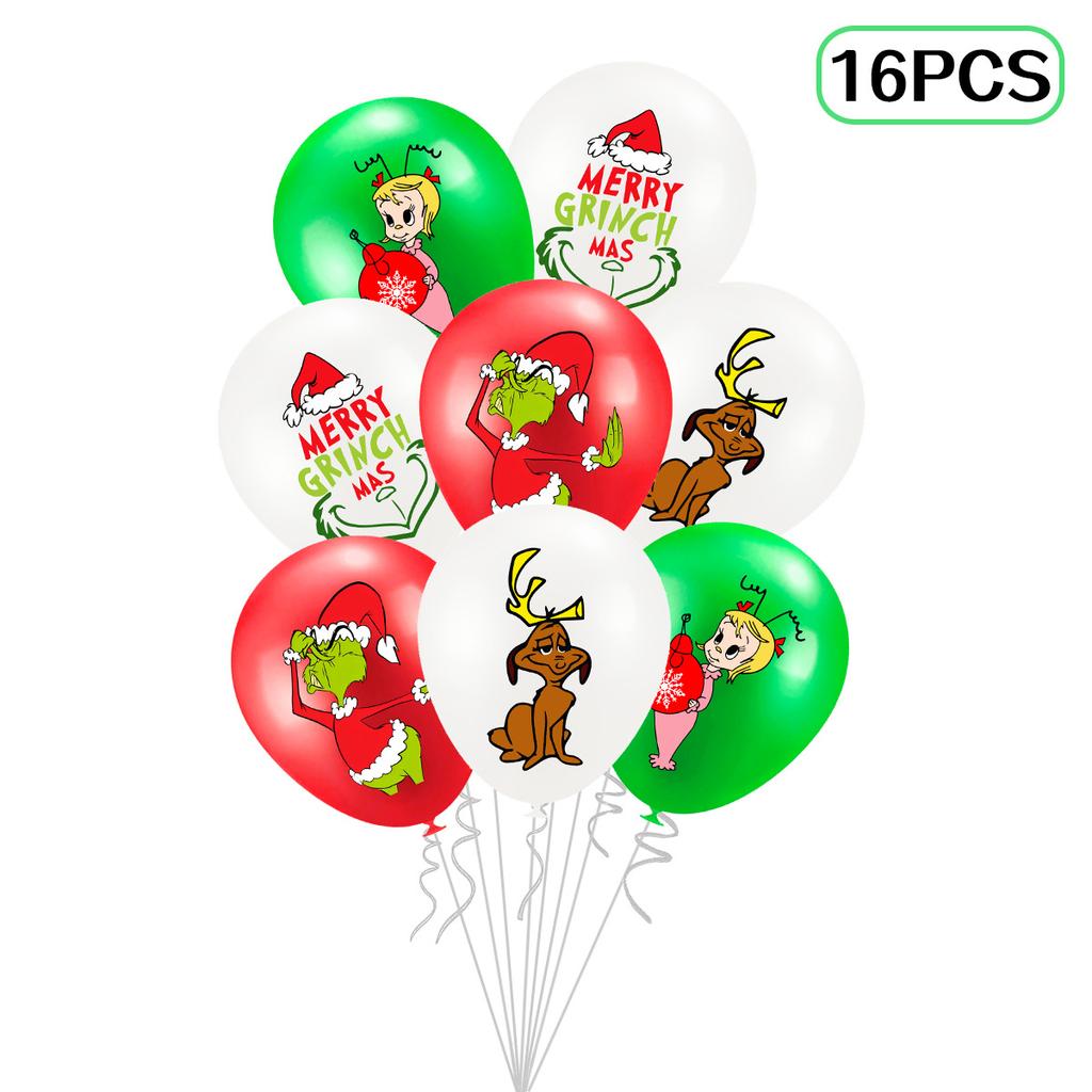 16-Piece Christmas Party Decoration Balloon Set Grinch Latex Balloon Customized