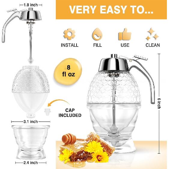 Zásobník na med, Zásobník na javorový sirup, Dóza na med se stojanem, 200 ml Krásný hrnec na med ve tvaru hřebínku pro domácí kuchyni