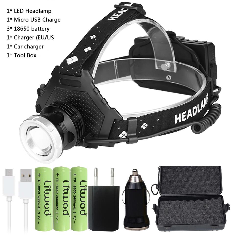 Lampă frontală cu LED reîncărcabilă prin USB XHP90.2 super luminoasă XHP70.2 Cel mai puternic far Pescuit Camping Lanternă ZOOM cu baterie 3*18650