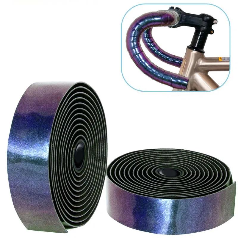 

Bicycle Handlebar Tape Chameleon Color Change PU+EVA Cushioned Non-Slip 3-Color Mirror Finish Durable Secure Fit for Road Bike синий