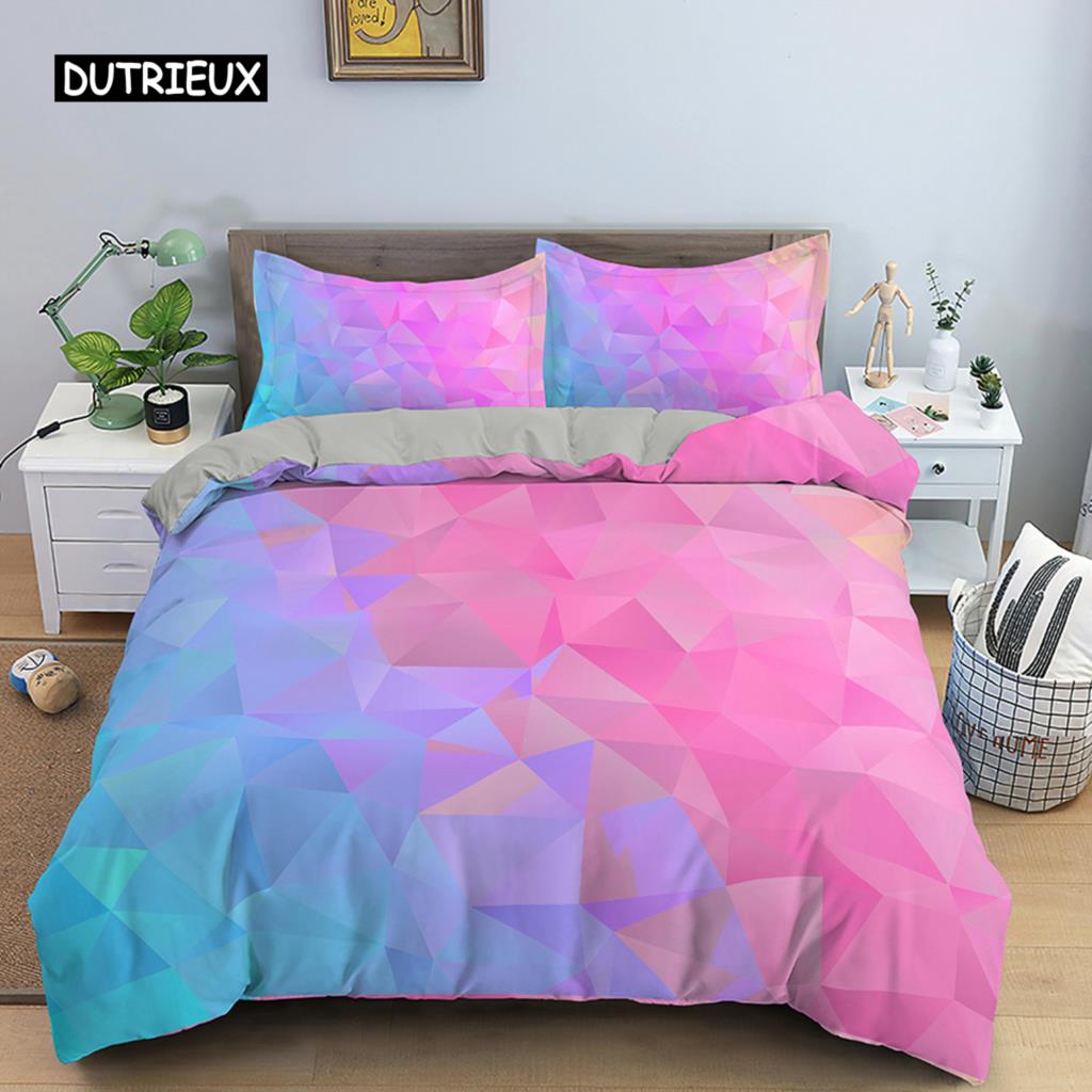 Geometric Printed Bedding Set Microfiber Colorful Lines Duvet Cover with Zipper Closure Queen King Size Quilt Cover Home Textile