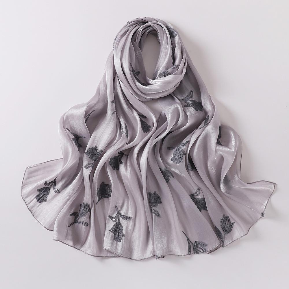 Glitter Floral Embroidery Hijab 70*175CM Crinkle Plain Scarves Fashion Islamic Head Wrap  For Women