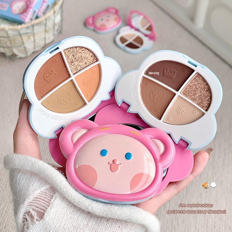Gege Bear Fantasy Four-Color Eyeshadow Palette: High Pigmentation, Low Saturation, Easy Blend, Fine Powder.