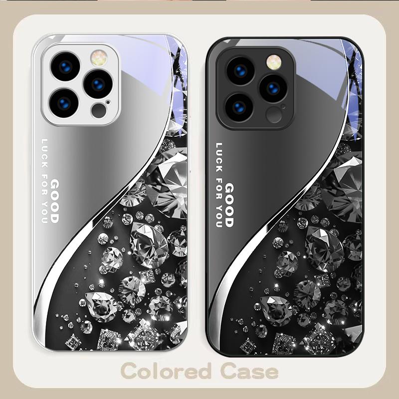 Color Diamond Gradient For IPhone 16 Pro Max 15 P Lus 14 Pro 13 12 Mini 11 P Ro Max X XS 7 8 Plus 2022 Tempered Glass Phone Case