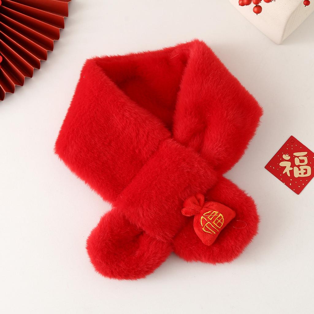 Autumn Winter Children's Scarf Chinese Style Zodiac Animals Red Scarf Cartoon Pony Plush Neck Warm Scarves New Year Gift