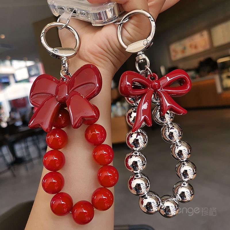 Butterfly love round bead mobile phone chain ins fashion women's hand chain wrist pendant bead pendant bag pendant