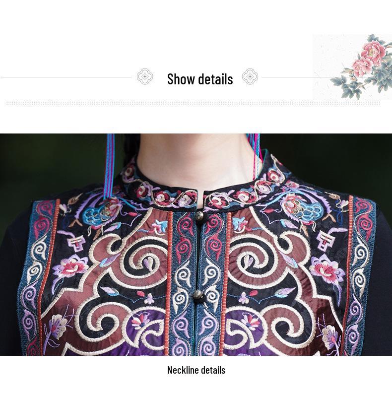 Women's Autumn Ethnic Embroidered Chinese-Style Sleeveless Jacket with Stand Collar