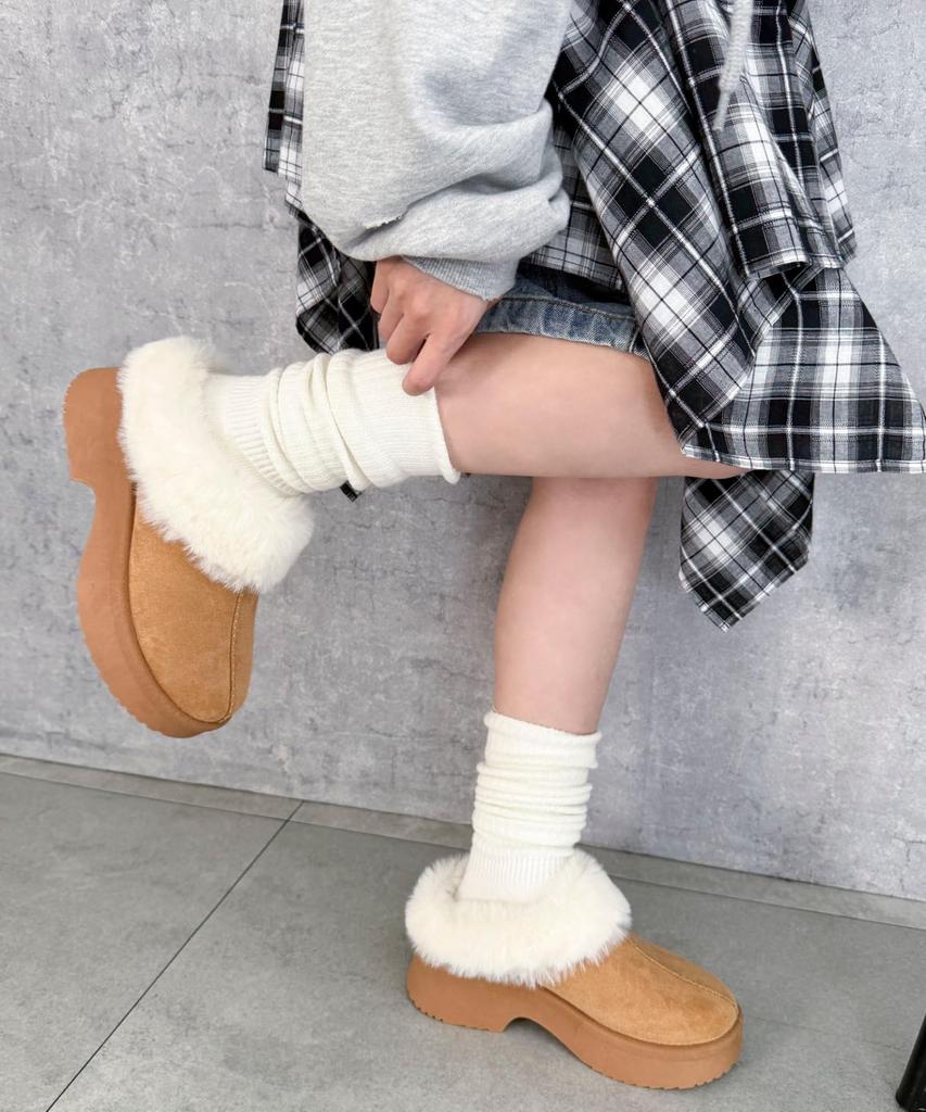 WEGO Mouton Touch Platform Cold Size M Women's Clogs, Shoes, Casual, Weather, Autumn/Winter, Gift, Camel,