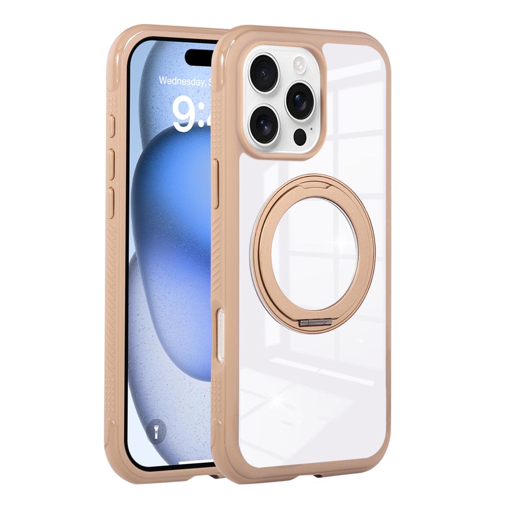 For iPhone 16 Pro Max Magnetic Case Stress Relief Kickstand TPU + PC Transparent Protective Phone Cover