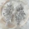 Pair of Floral Lace Applique Patches Embroidered Iron-On Decoration for Wedding Dress DIY Crafting - White