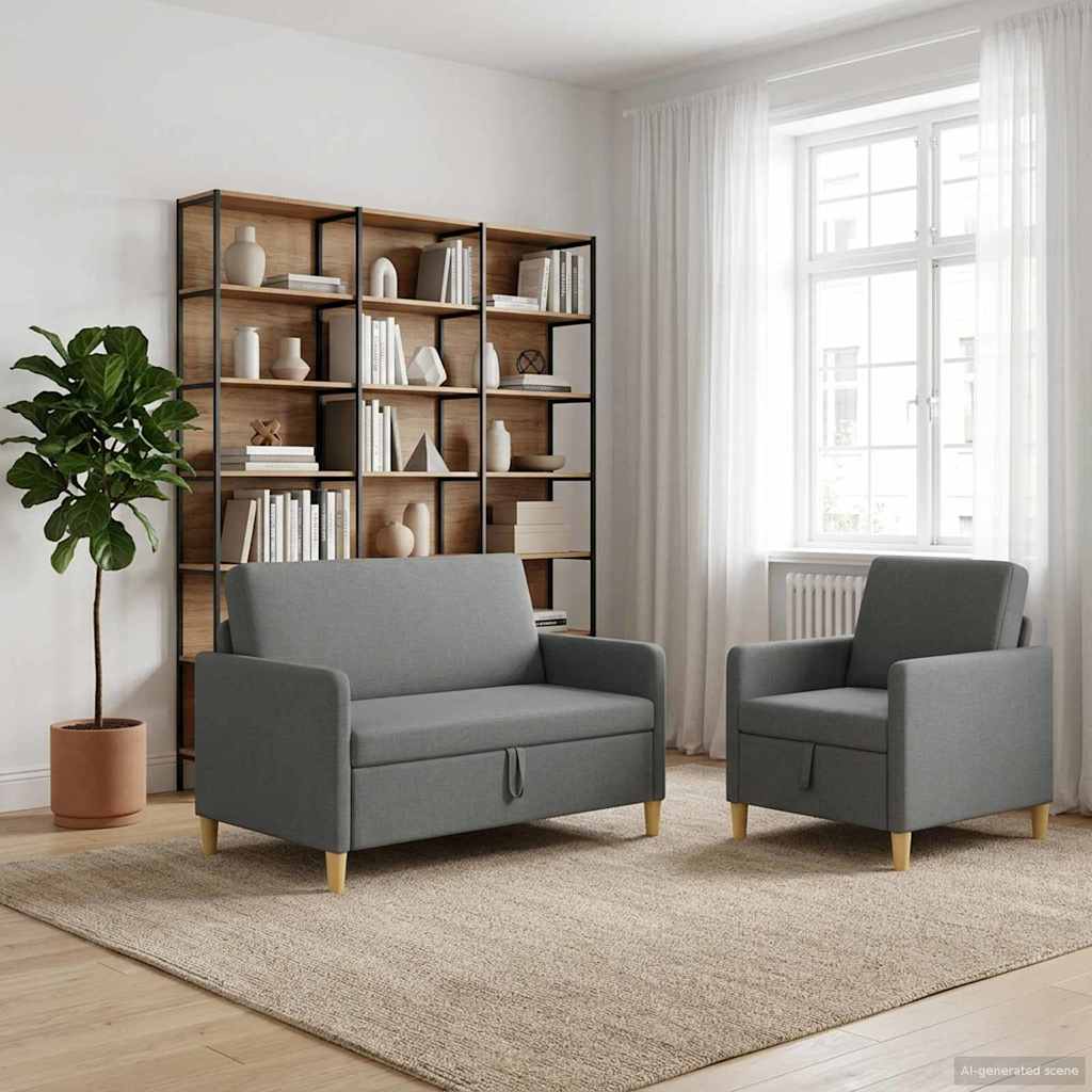 2 Piece Sofa Set with Storage Space Dark Gray Polyester