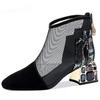 Neue Mesh-Sandalen-Stiefel für Damen aus Mesh, Stiefeletten für den Sommer, mittelhoher Absatz, Strasssteine, Spitzenzehenschuhe, ausgehöhlte Rückseite, Reißverschluss, schwarze Pumps