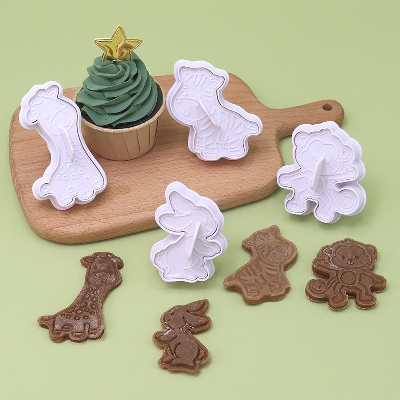 4 Pcs/Set Animal Plastic Biscuit Mold Diy Kitchen Cake Decorating Tools Cookie Cutter Stamp Fondant Embosser Die