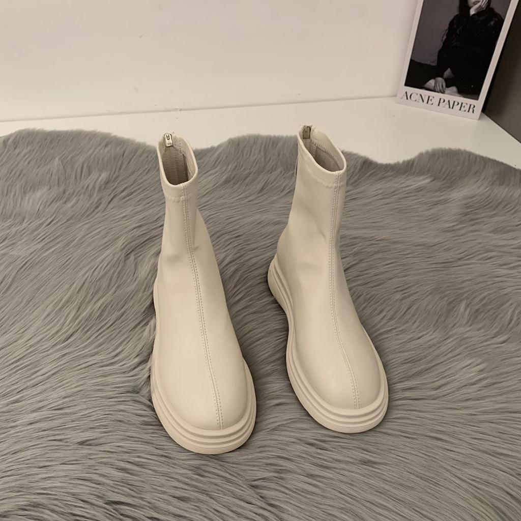 Thick-soled Martin boots women's new Chelsea boots in autumn and winter 2025 French thin small fragrant bare boots velvet short boots