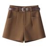Women's Khaki Wool Shorts: High-Waisted, Slimming A-Line Winter Style 2024