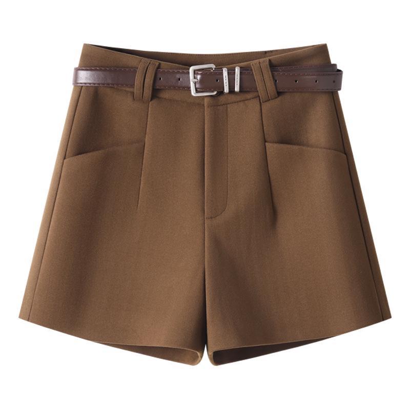 

Women s Khaki Wool Shorts: High-Waisted, Slimming A-Line Winter Style 2024 S