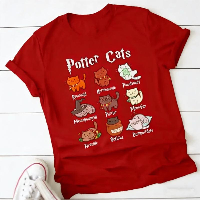 Cute Potter Cats Mom Shirt Fashion Plus Unisex Tshirt Harajuku Short Sleeve Crewneck Cotton Kawaii Casual Printed Tshirt Tops