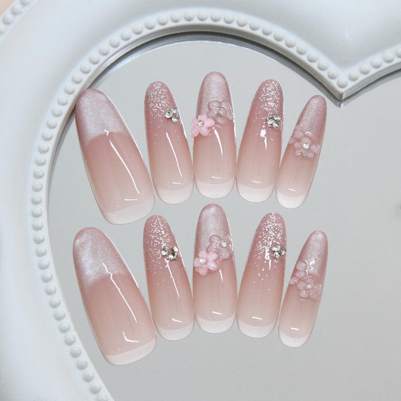 24 Pieces Cat's Eye Three-dimensional French Sweet Powder Small Flower Flash Pile Diamond Gentle Girl Style Removable Wearing Armor 30 Pieces